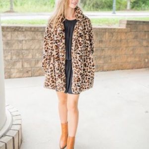 Brand new leopard print long hem fur jacket